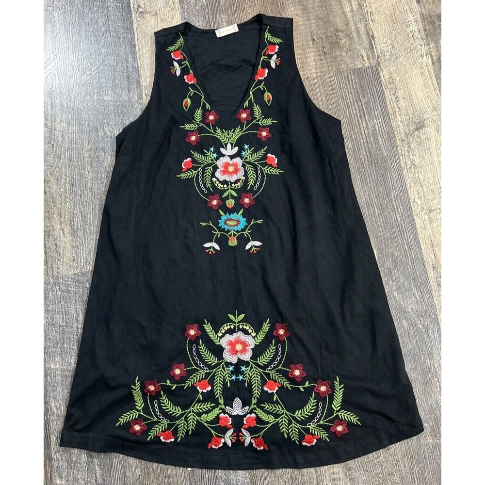 Altar'd Sate Faux Suede Embroidered Flowers V Neck Dress Fully Lined Size L